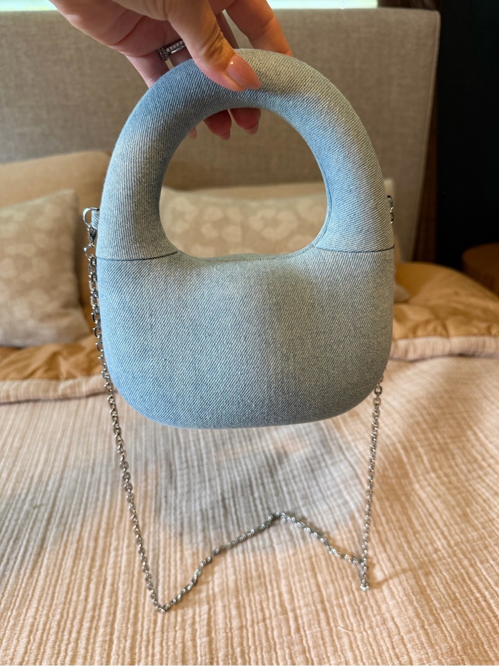 ZARA Light Blue Denim Mini Top-Handle Bag with Chain Strap *Viral* - Picture 2 of 6